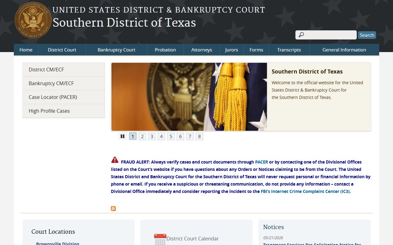 Southern District of Texas site for Galveston County federal court dockets