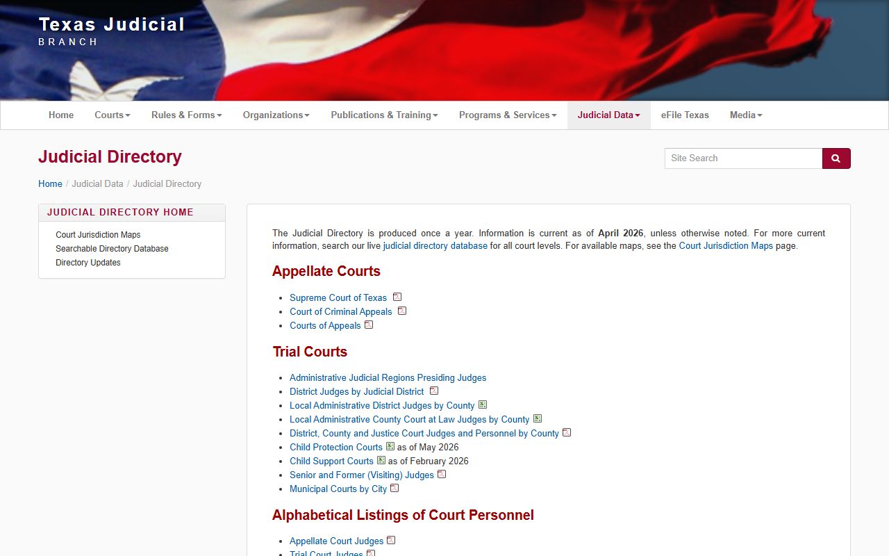 Texas judicial directory listing Galveston County district courts