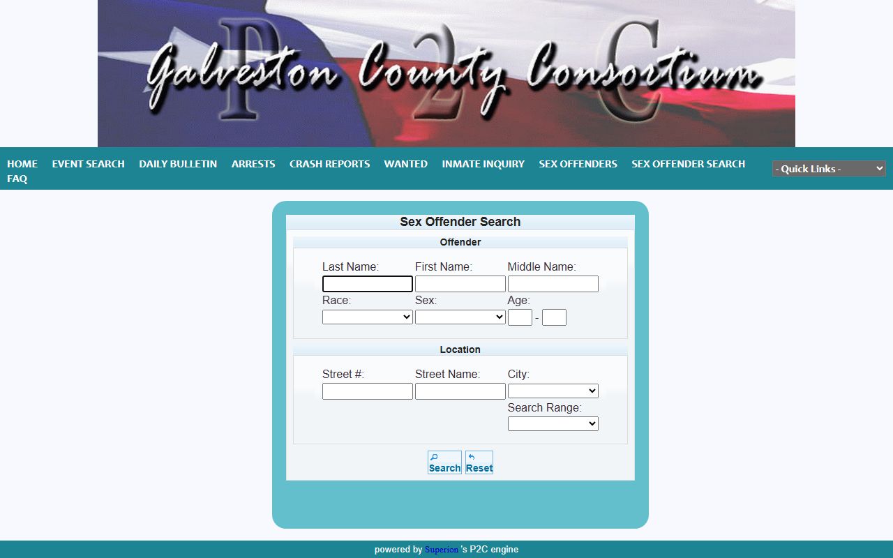 Galveston County sex offender search on the Sheriff P2C system