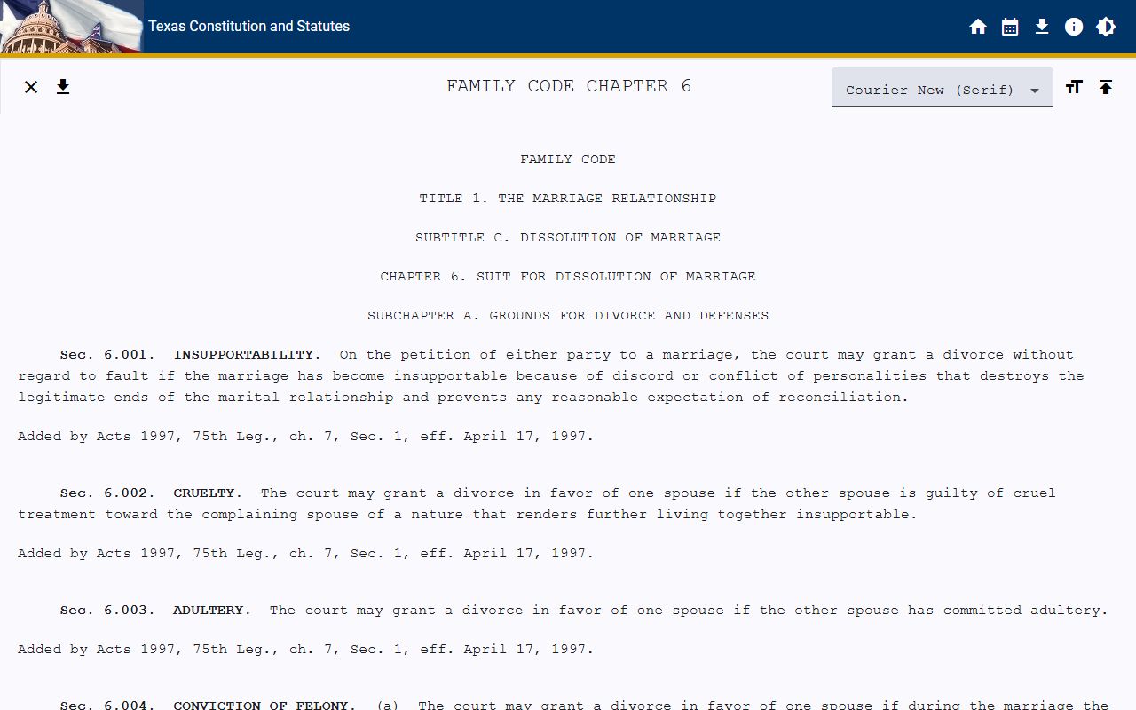 Texas divorce statute governing Galveston County divorce records